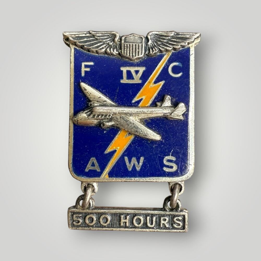 WWII AWS FLIGHT TRAINING 500 HOURS BADGE STERLING